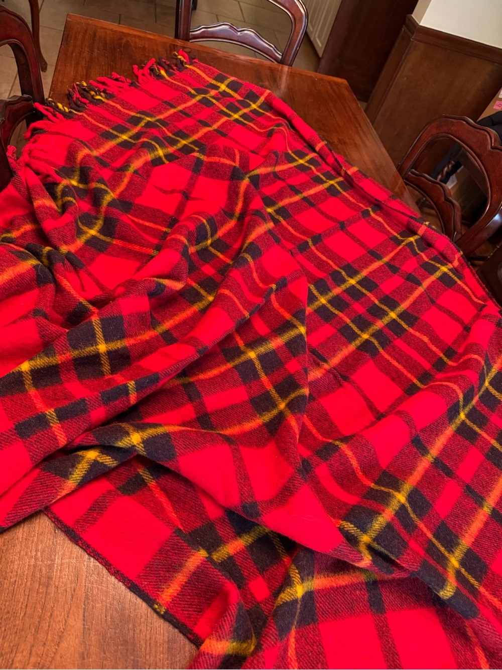 Red Plaid Fringe Blanket Throw